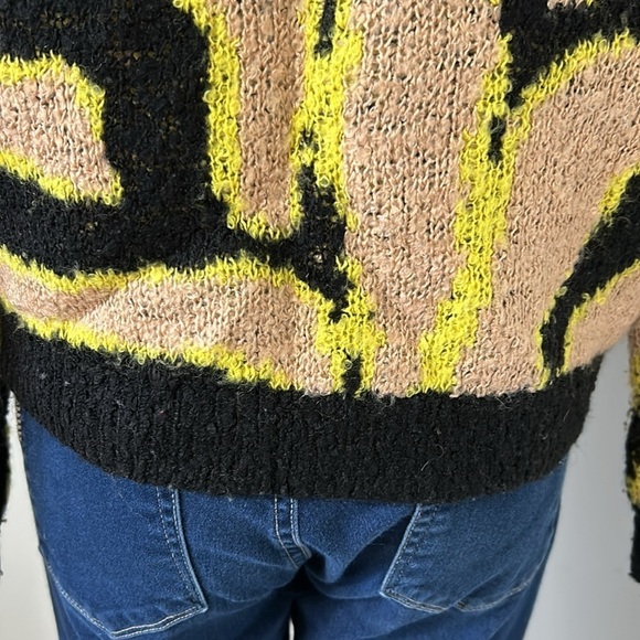 Le Superbe Electric Zebra Cardi Nude Chartreuse Black Wool Sz M - Picture 8 of 11